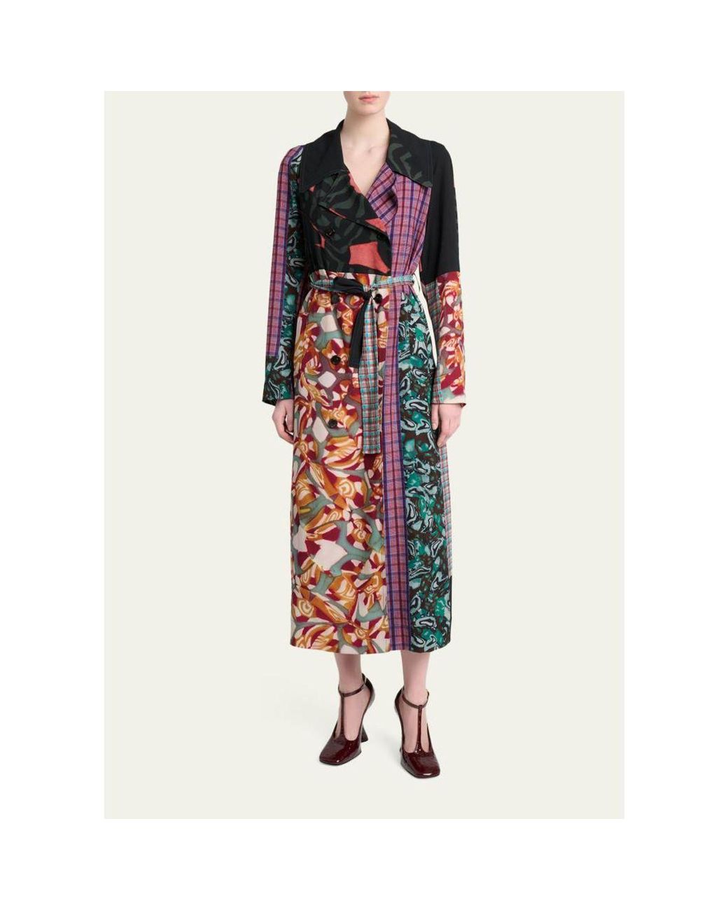 Dries Van Noten White Rolano Patchwork Double-Breasted Trench Coat