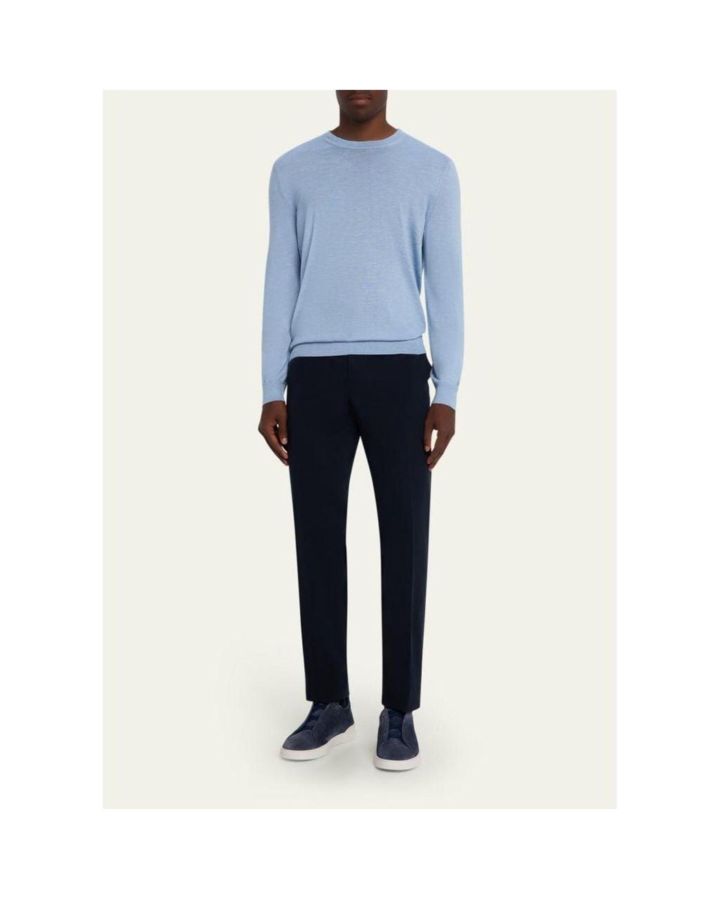 Zegna Blue Slim Flat-Front Pants for men