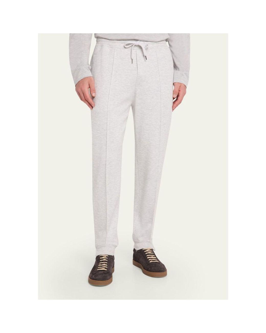 Brunello Cucinelli White Pintuck-Pleated Drawstring Sweatpants for men