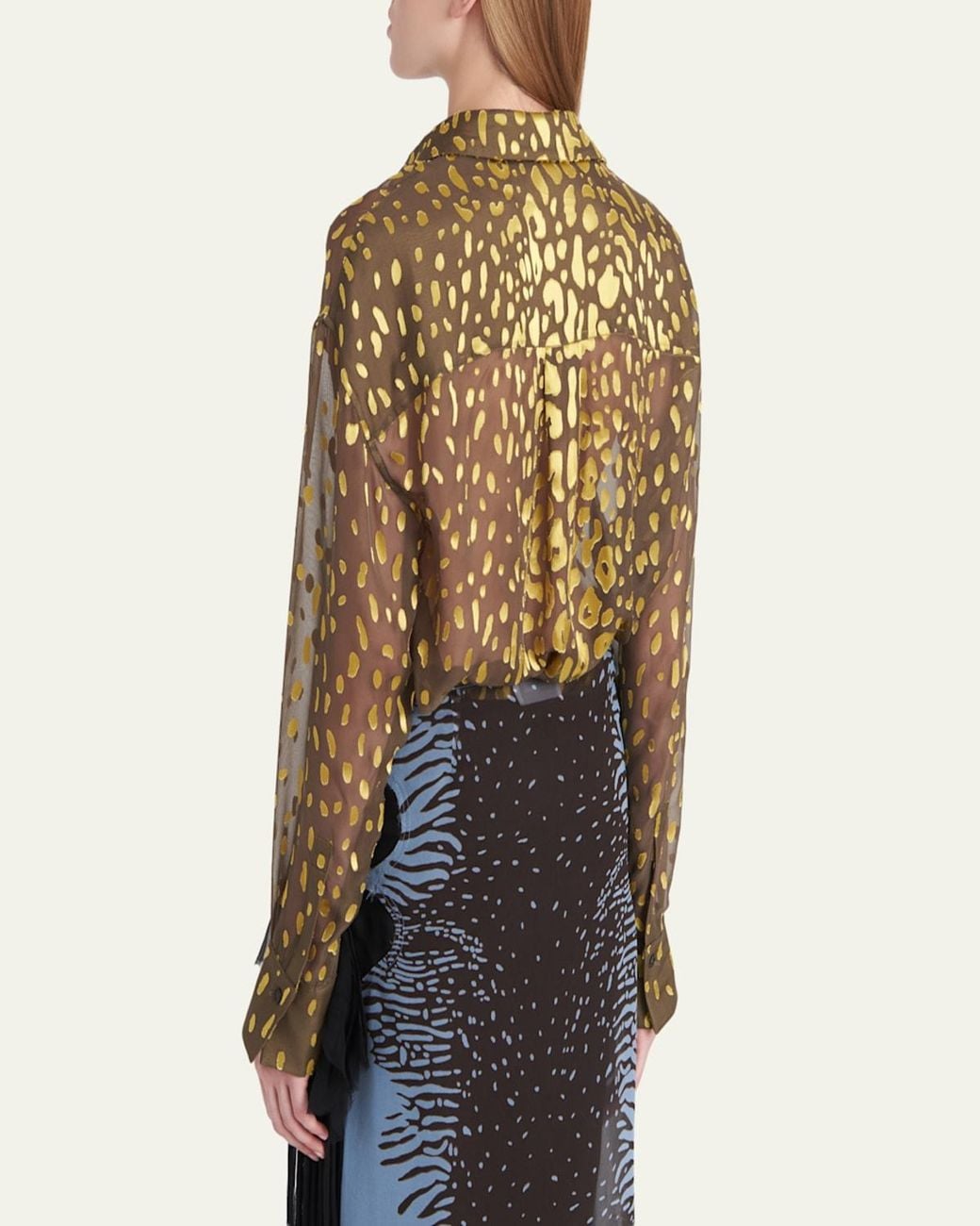 Ferragamo Natural Leopard Devore Button-Down Shirt