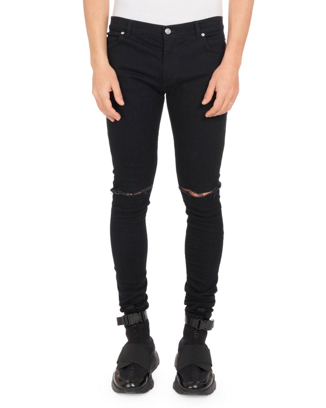 Balmain Denim Men's Ultra Skinny Destroyed Jeans in Black for Men - Lyst