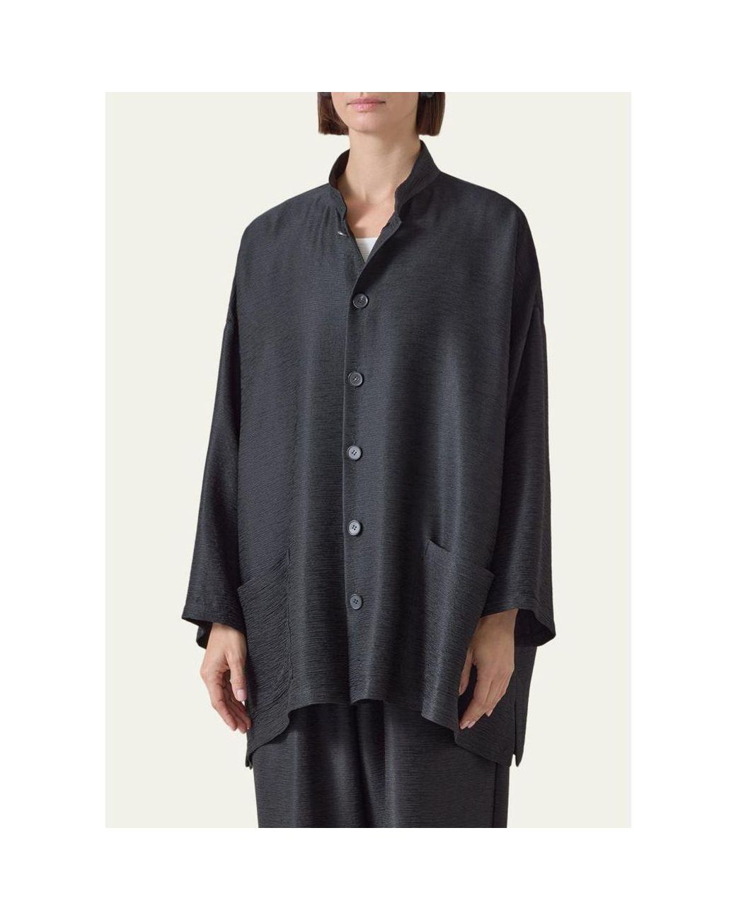 Eskandar Black Wide A-Line Mandarin Jacket