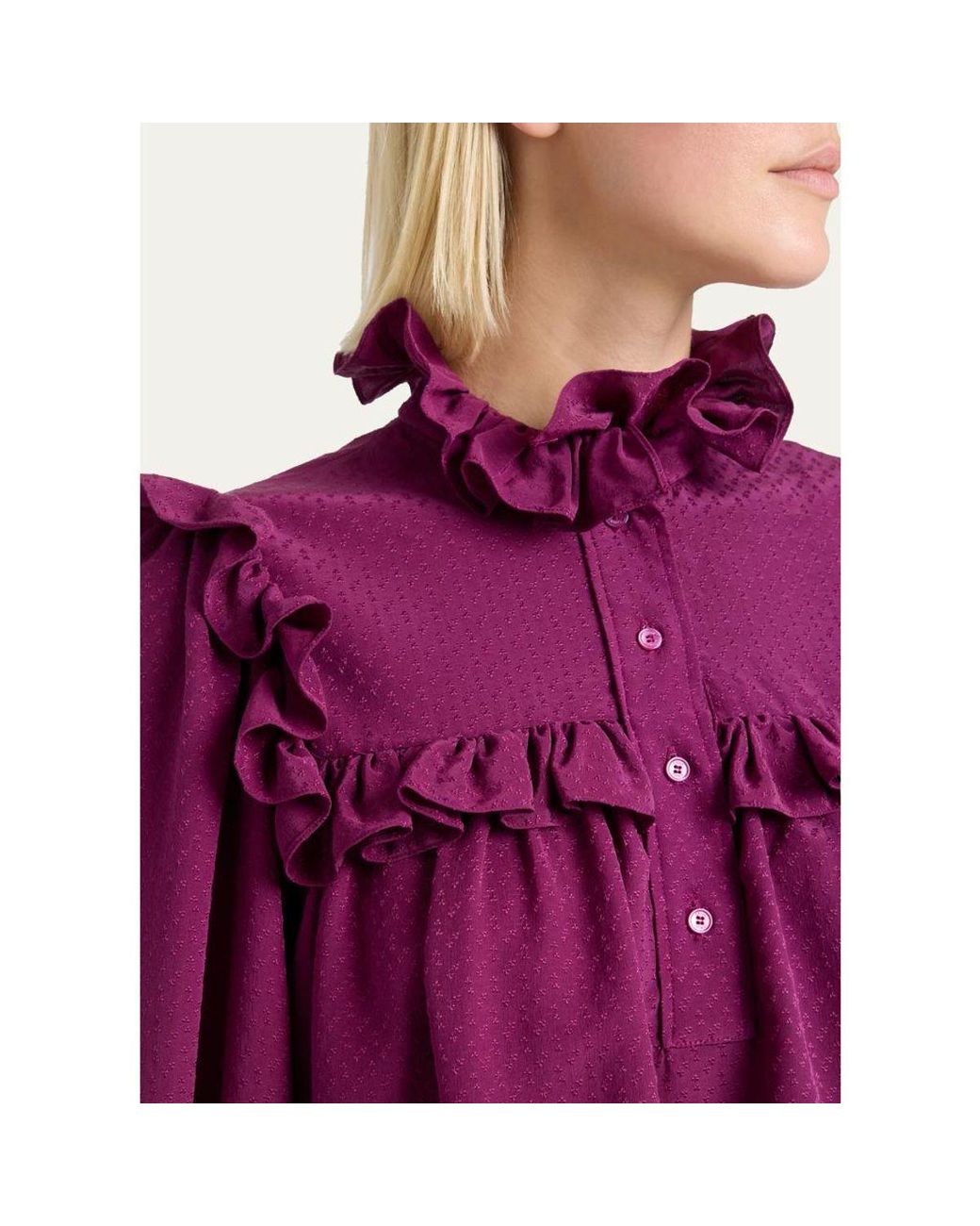 Chloé Purple Textured Ruffled Silk Top
