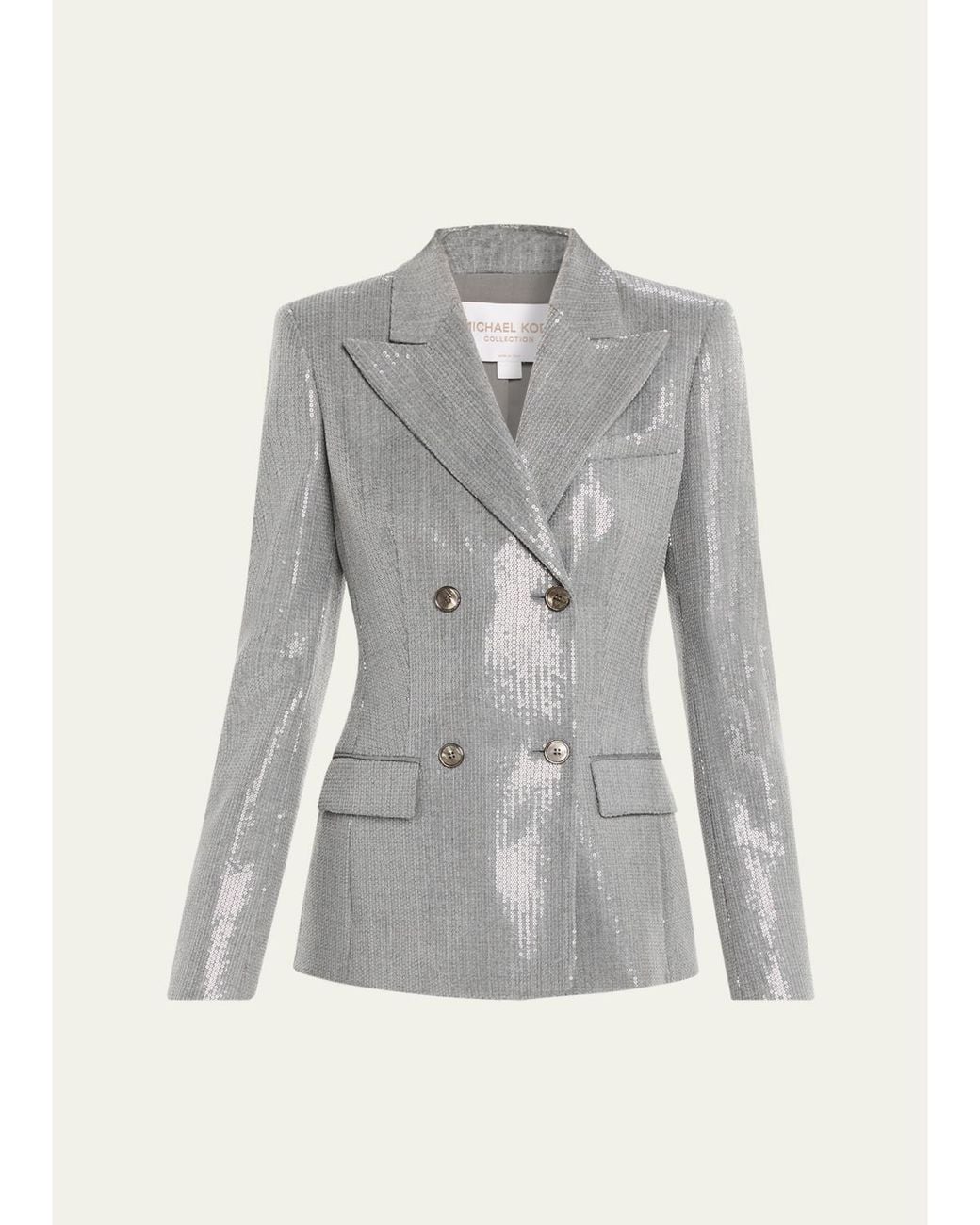 Michael Kors Gray Double-Breasted Pinstripe Sequin Jacket