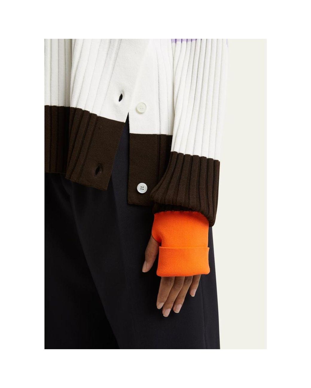 Setchu White Detachable Ribbed Button Sweater