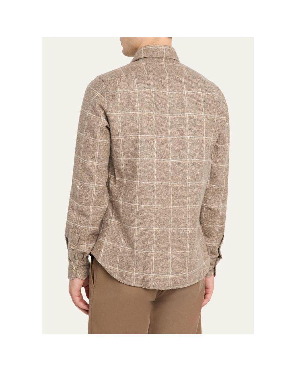 Kiton Natural Cotton Windowpane Double-Pocket Button-Down Shirt for men
