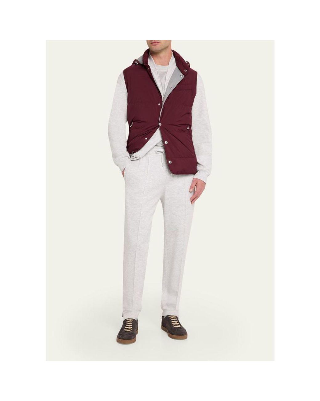 Brunello Cucinelli White Pintuck-Pleated Drawstring Sweatpants for men