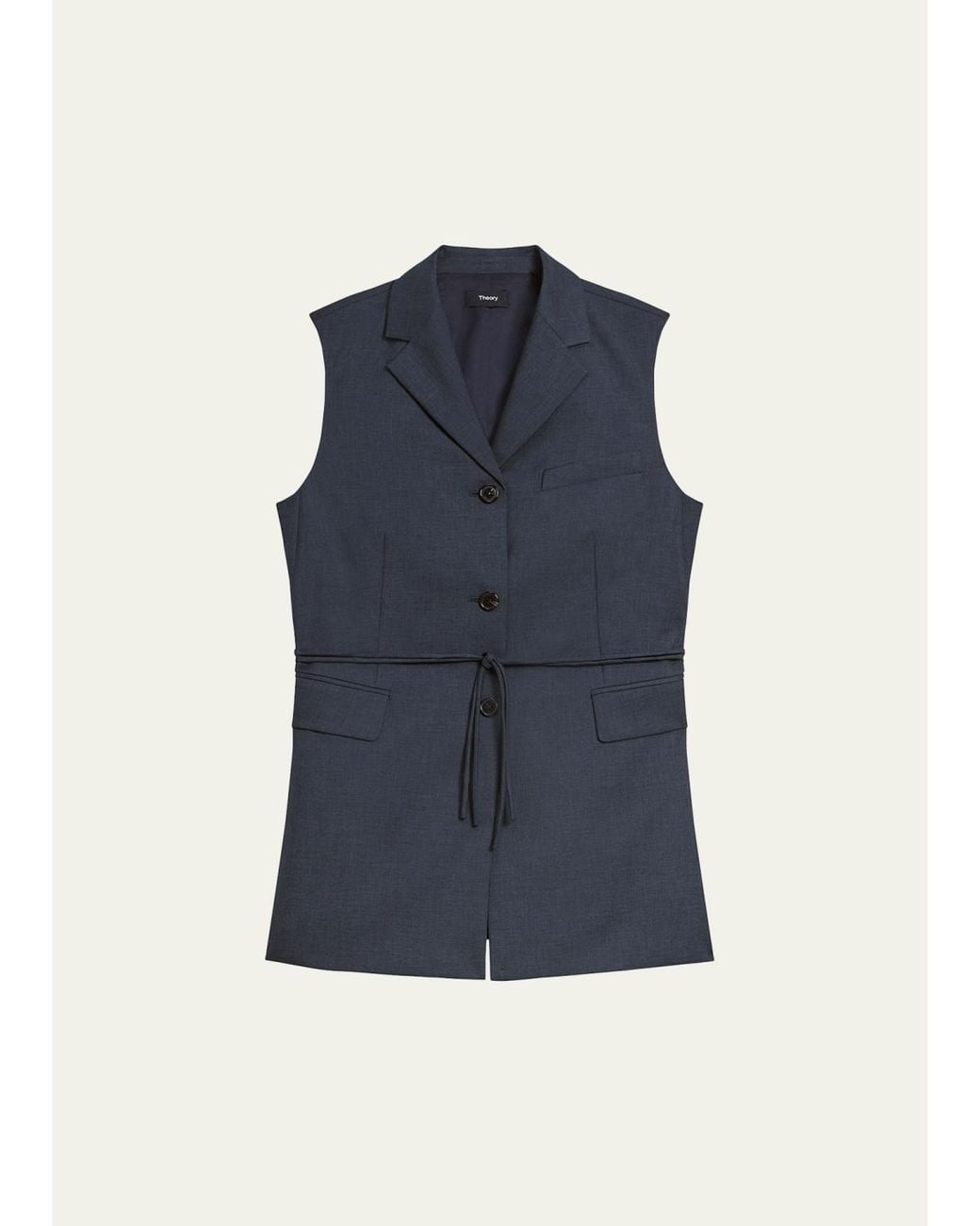 Theory Blue Three-Button Slash Vest