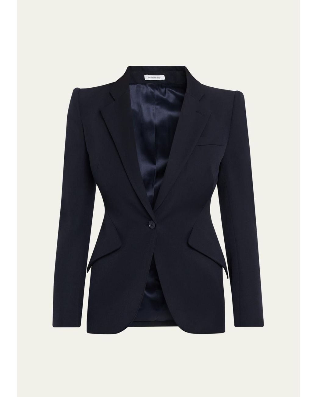 McQueen Blue Peaked Shoulder Crepe Single-Button Jacket