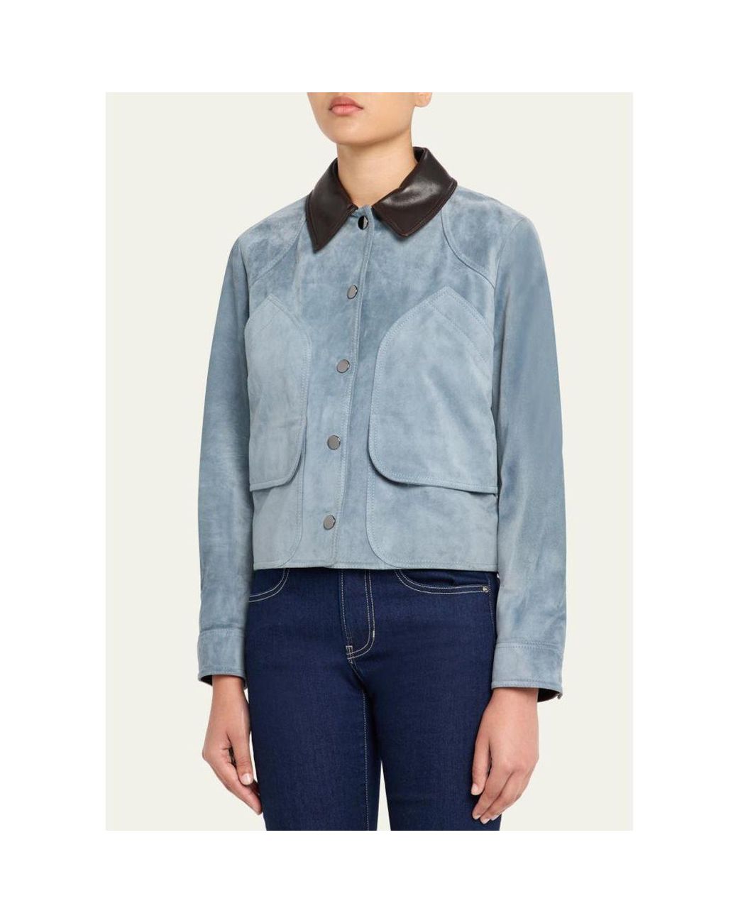 Veronica Beard Blue Walters Cropped Suede Jacket