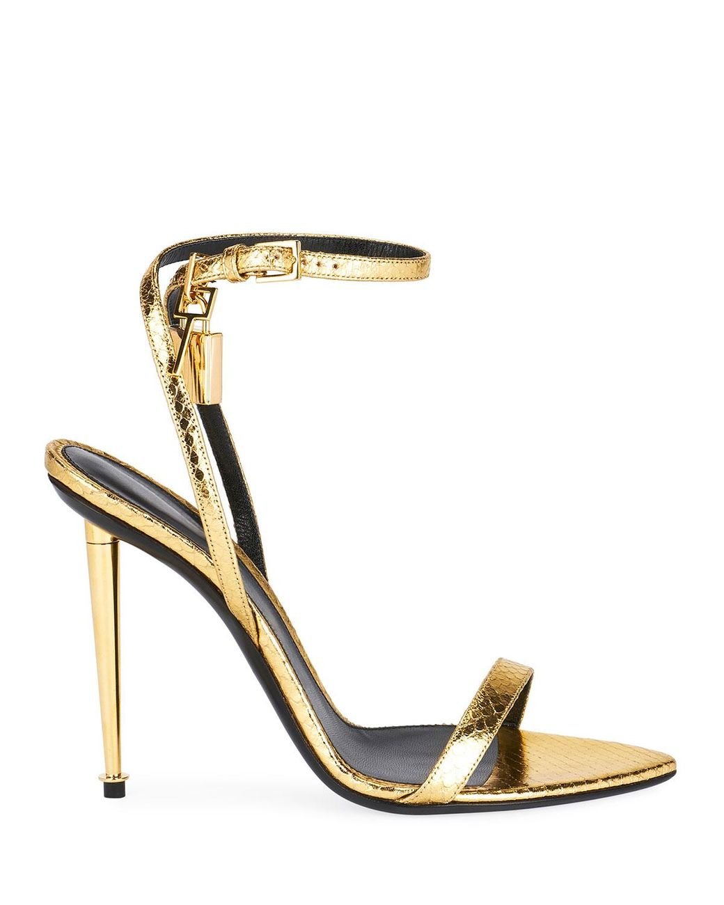 TOM FORD CHROMED Gold leather strappy high heel ankle strap TOM FORD CHROMED Gold leather strappy high heel ankle strap