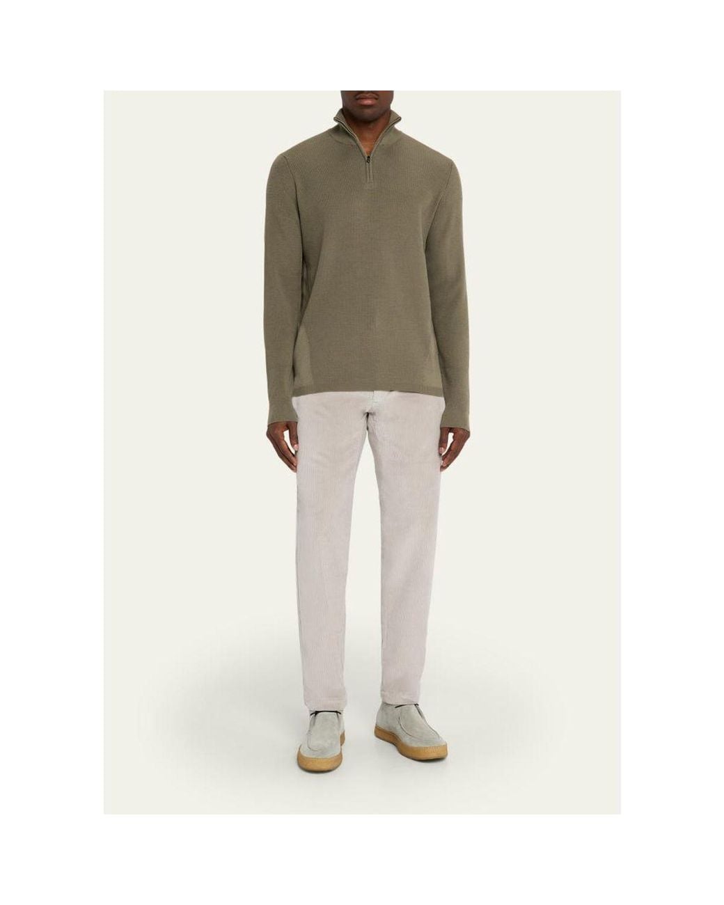 Sease Green Waffle Knit Half-Zip Pullover for men