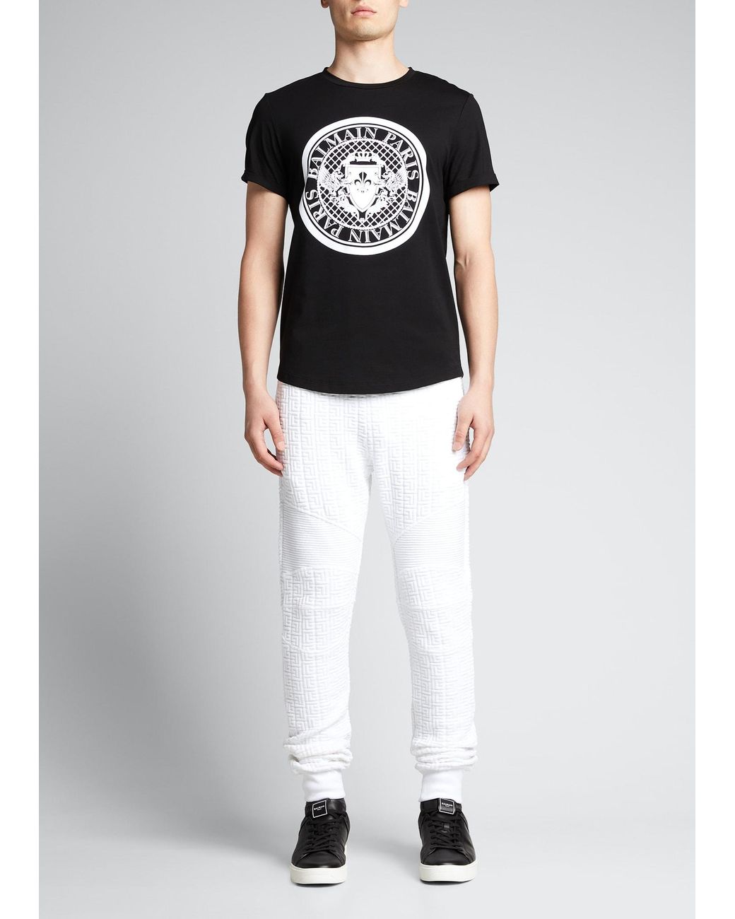Balmain Greca Monogram Textured Rib Sweatpants in White for Men | Lyst