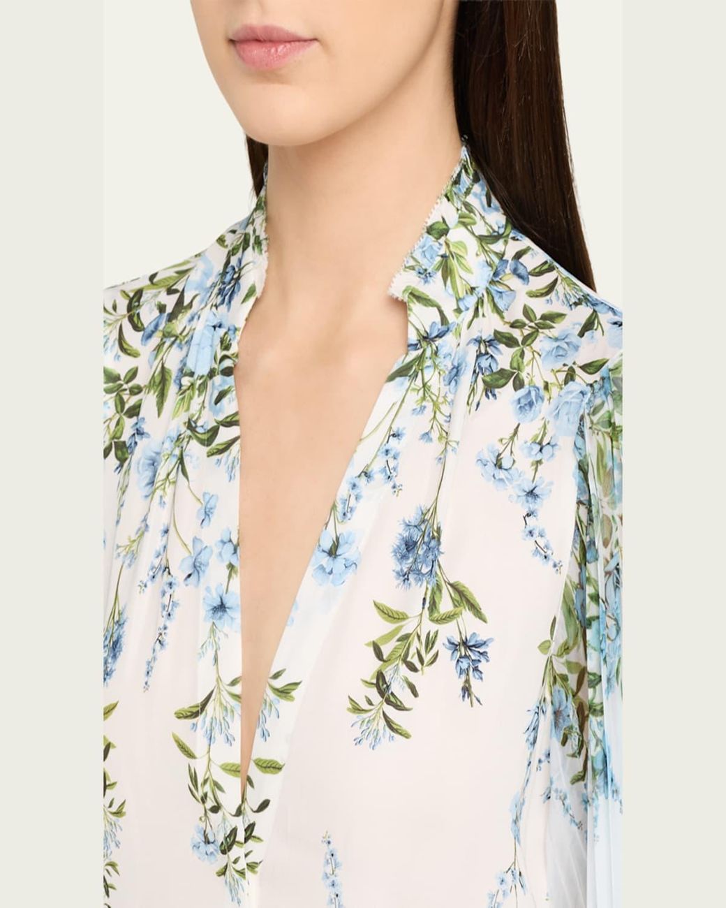 Alice + Olivia Blue Ilan Pleated-Sleeve Blouse