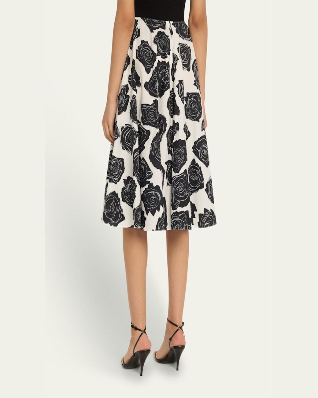 Marni Rose-Printed Flare Midi Skirt in Black | Lyst
