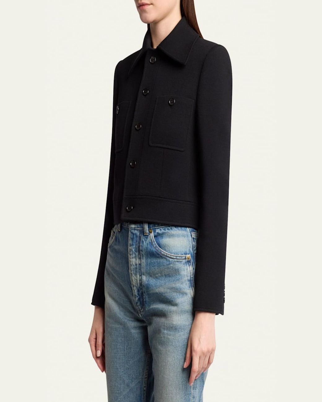 Saint Laurent Blue Collared Button Down Wool Jacket