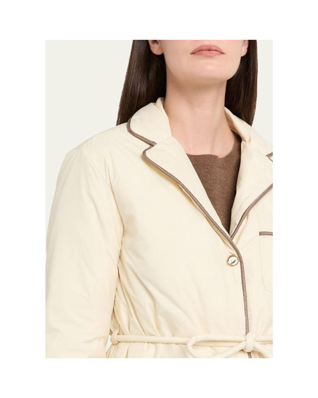 Moncler Natural Tieche Belted Mid-Length Down Jacket