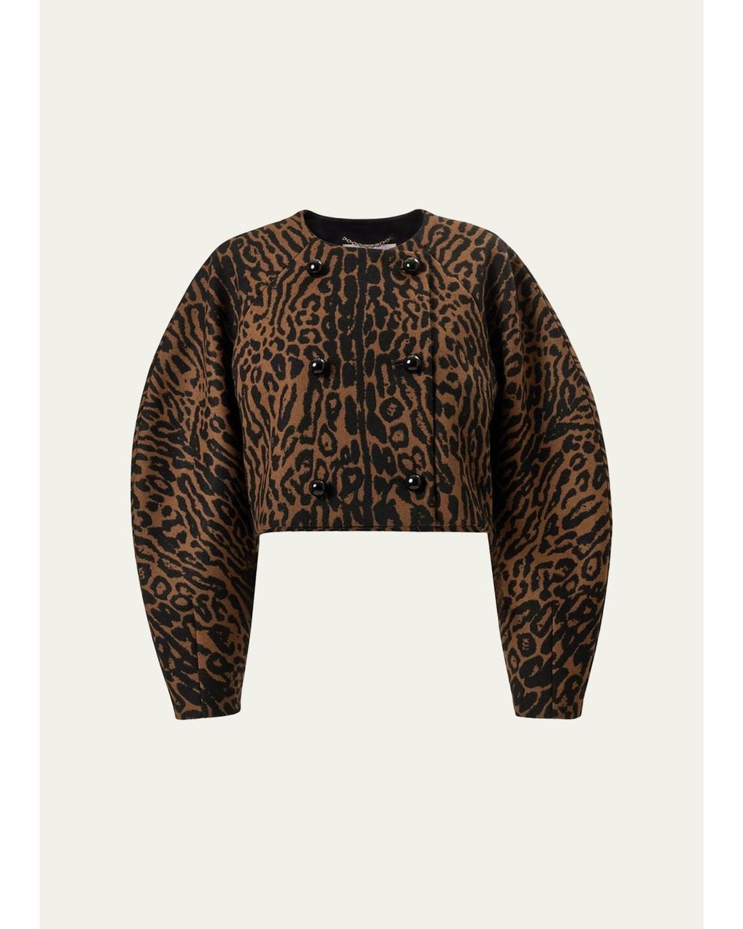 Carolina Herrera Black Wool Leopard Short Cocoon Jacket
