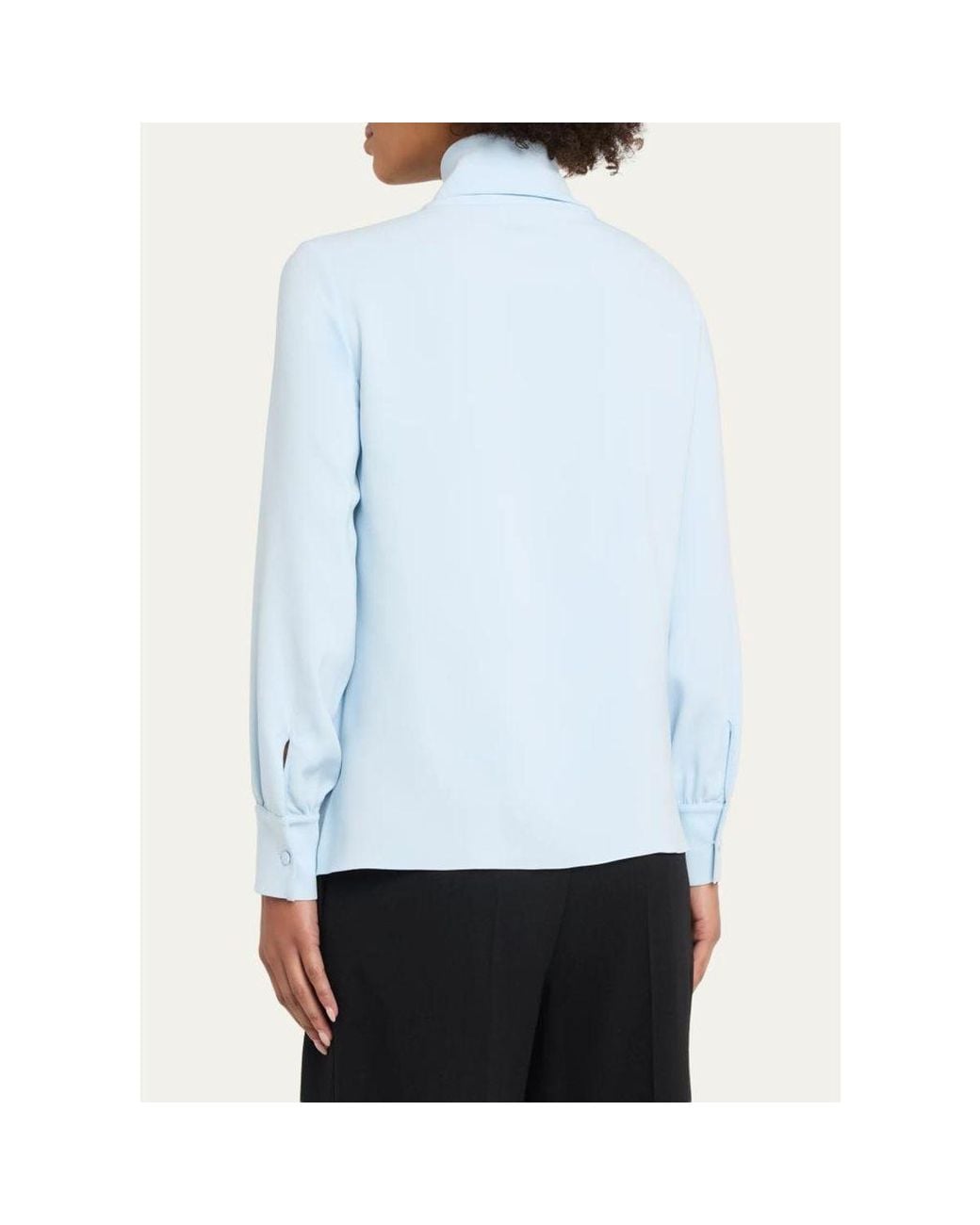 Oscar de la Renta Tieneck Georgette Blouse in Blue | Lyst