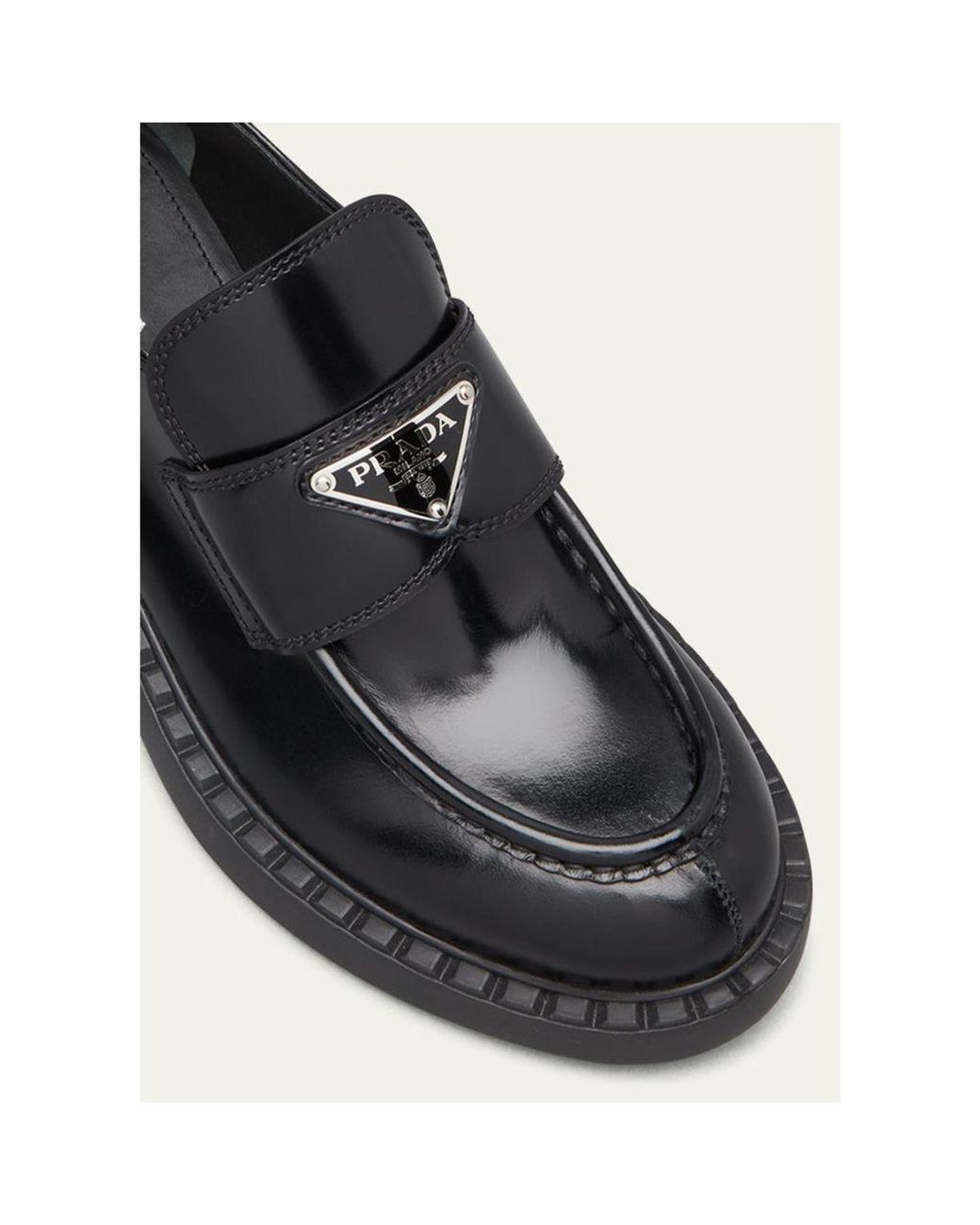 Prada White Leather Triangle Logo Loafers