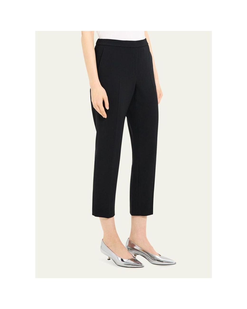 Theory Black Treeca Cropped Pull-On Pants