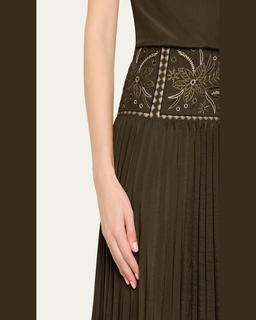 Ramy Brook Kimberly Embroidered Pleated Midi Dress in Natural | Lyst