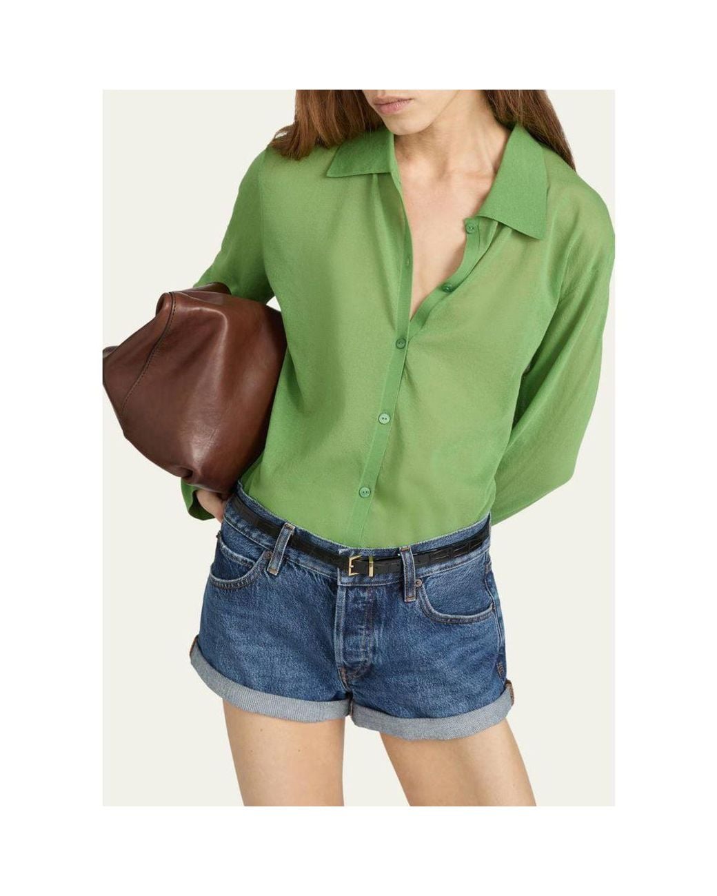 FRAME Green The Collared Cardigan