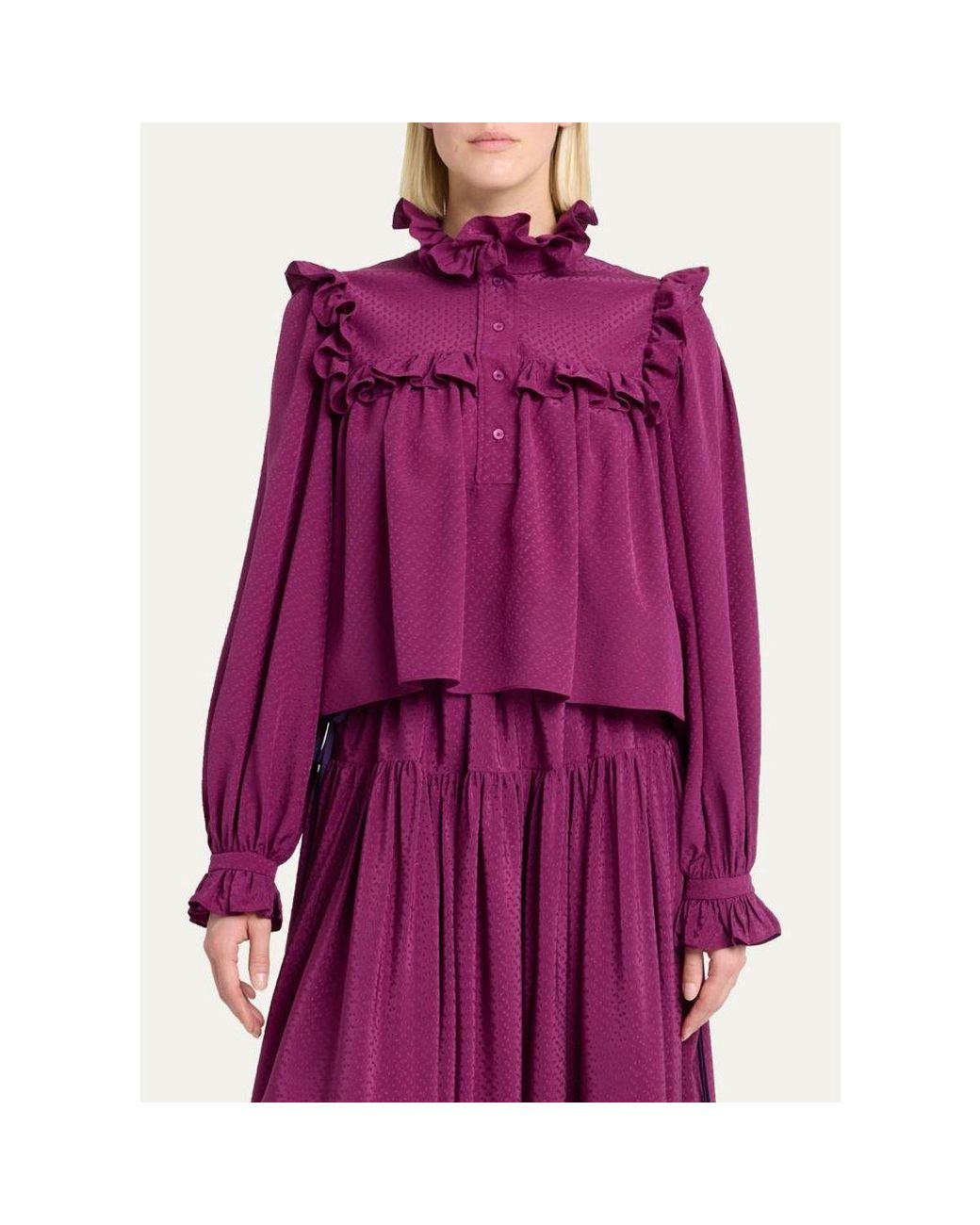 Chloé Purple Textured Ruffled Silk Top