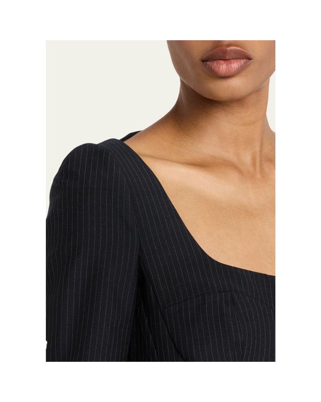 McQueen Blue Square-Neck Pinstripe Bustier Jacket
