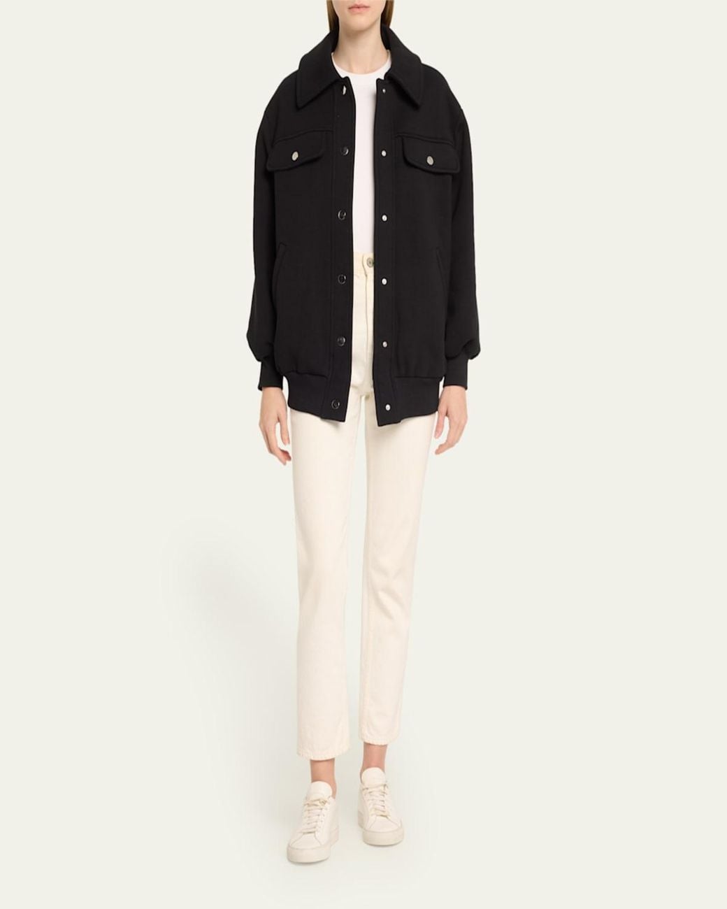 FAZ White Jane Snap-Button Bomber Jacket