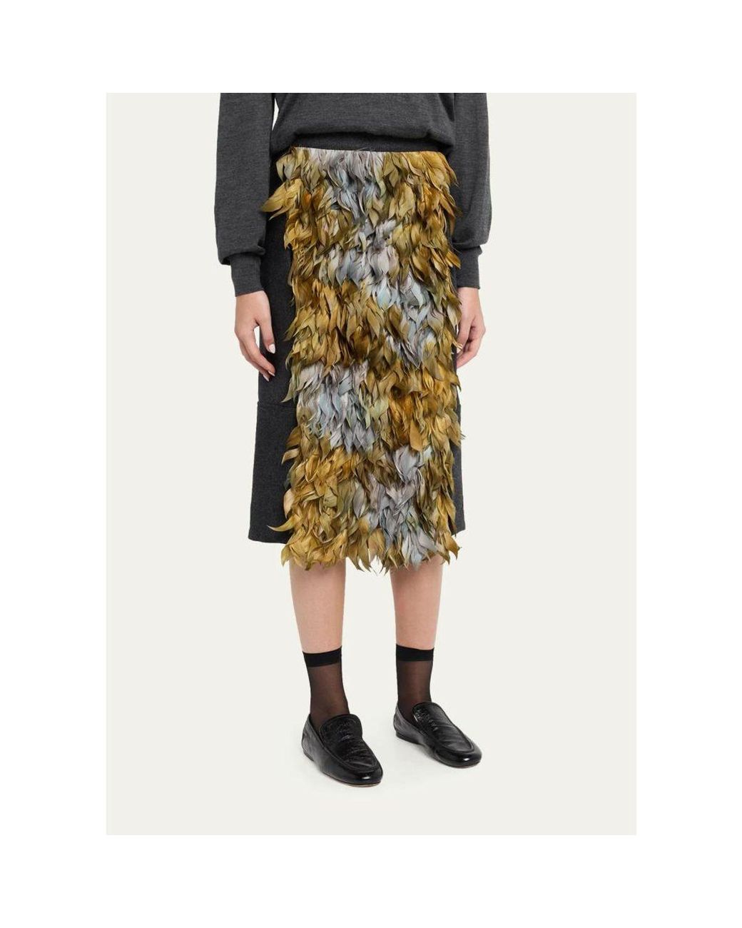 Plan C Metallic Wool-Blend Sequin Midi Skirt