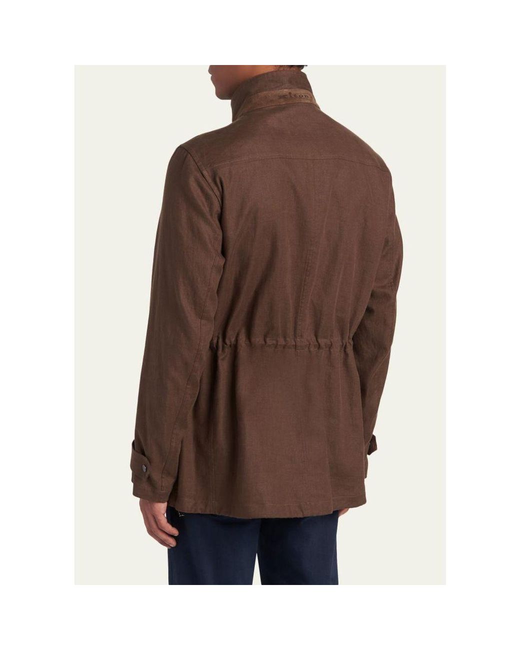 Kiton Brown Linen Flap-Pocket Field Jacket for men