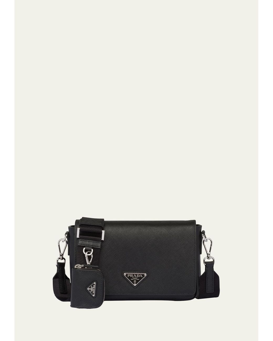 Prada Men's Saffiano Leather Crossbody Bag with Pouch, F03hh Marmo N, Men's, Crossbody Bags Messenger Bags & Camera Bags