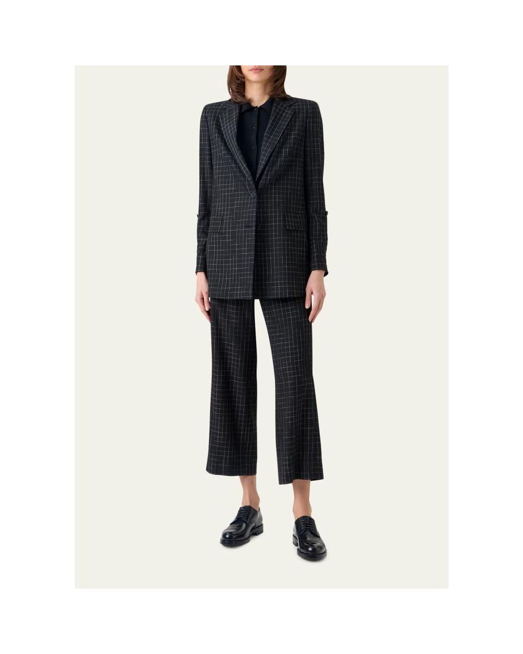 Akris Punto Blue Windowpane Check Single-Breasted Jacket