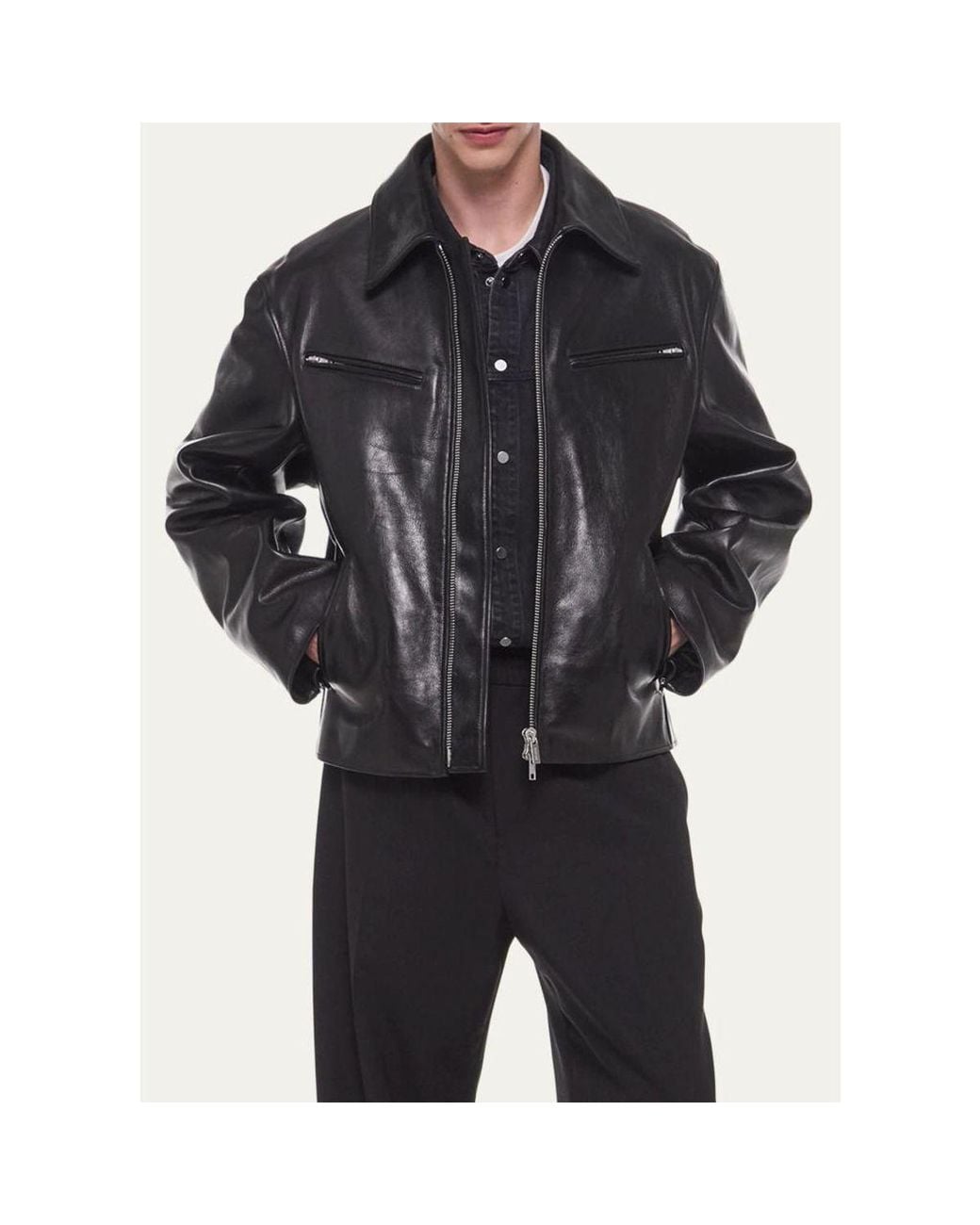 Helmut Lang Blue Leather Moto Jacket for men