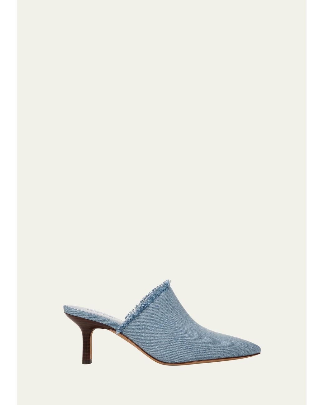 Vince Penelope Frayed Denim Mules in White Lyst