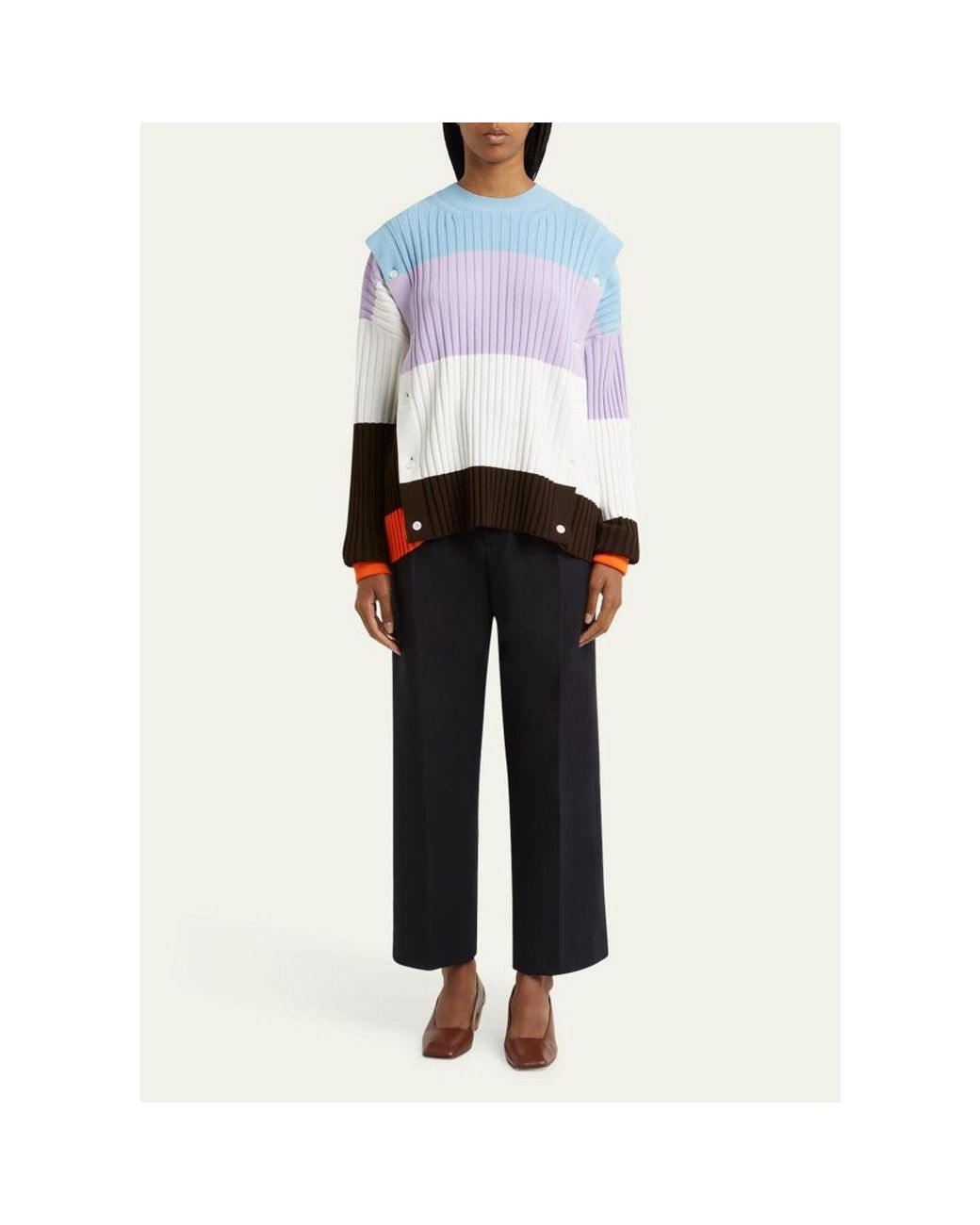 Setchu White Detachable Ribbed Button Sweater