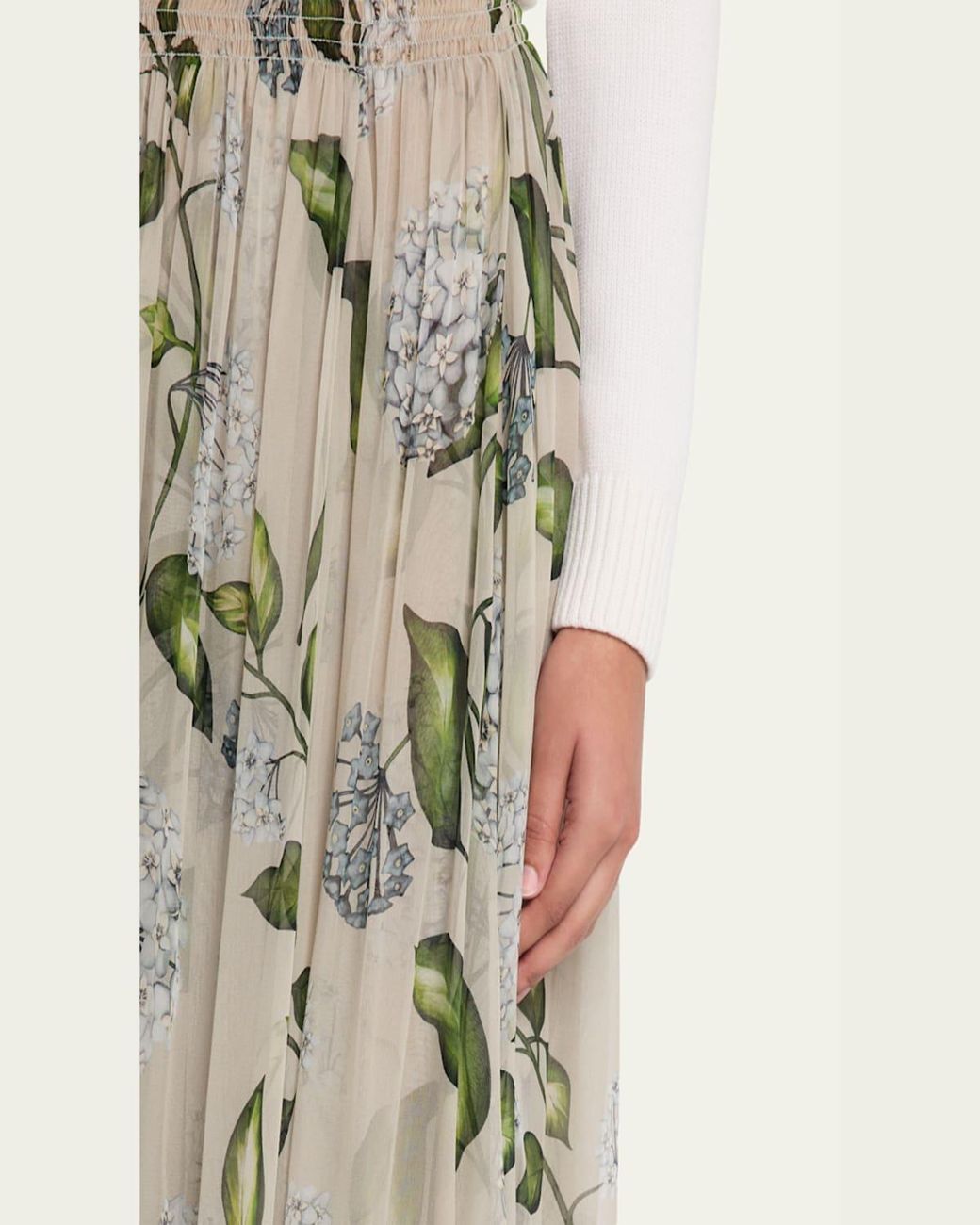 Oscar de la Renta White Porcelain Flower Chiffon Maxi Skirt