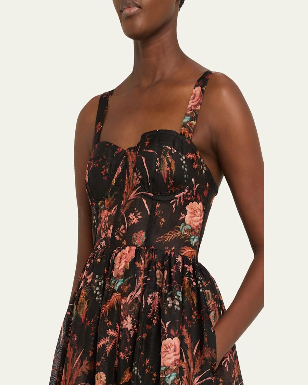 chinese dress ladies Calypso Blush Floral Bustier Linen Midi Dress