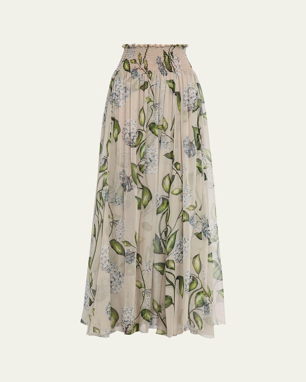Oscar de la Renta White Porcelain Flower Chiffon Maxi Skirt