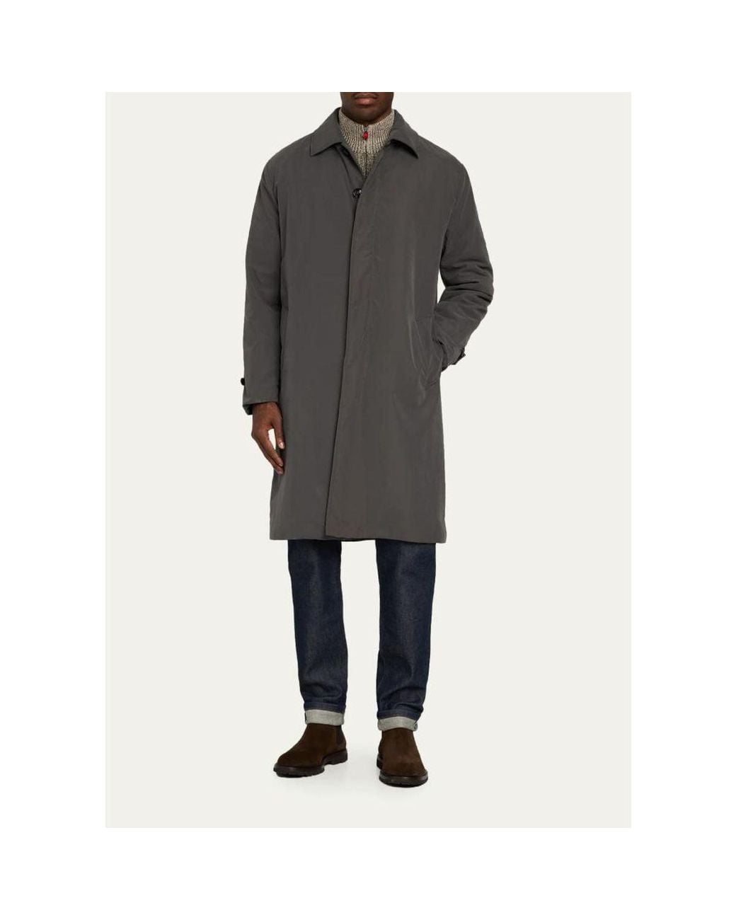 Kiton Gray Concealed-Placket Raincoat for men