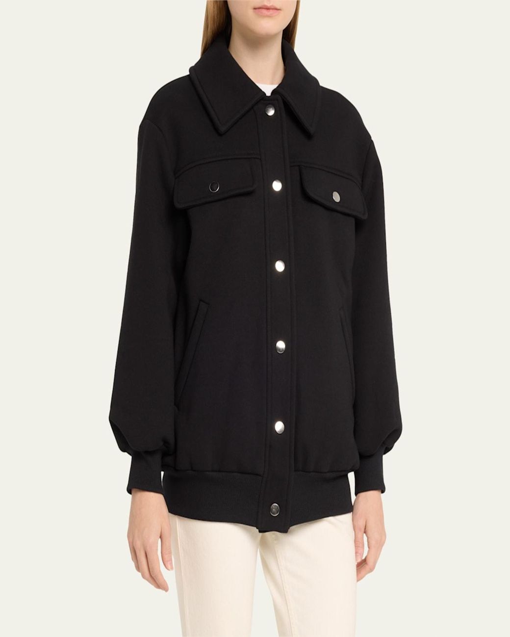 FAZ White Jane Snap-Button Bomber Jacket