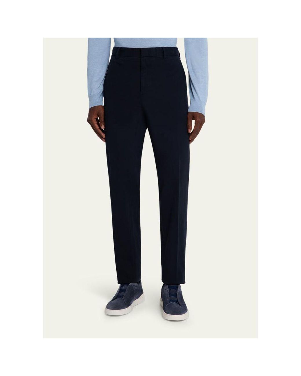 Zegna Blue Slim Flat-Front Pants for men