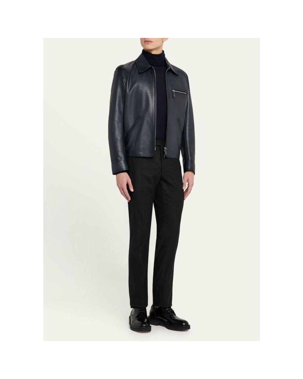 Berluti Blue Full-Zip Leather Jacket for men