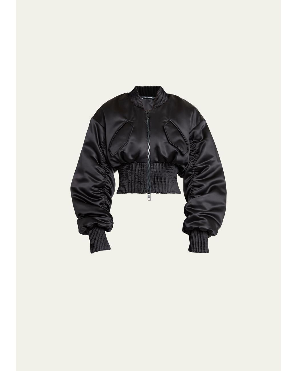 HUGO - Cropped satin bomber jacket with ruched sleeves