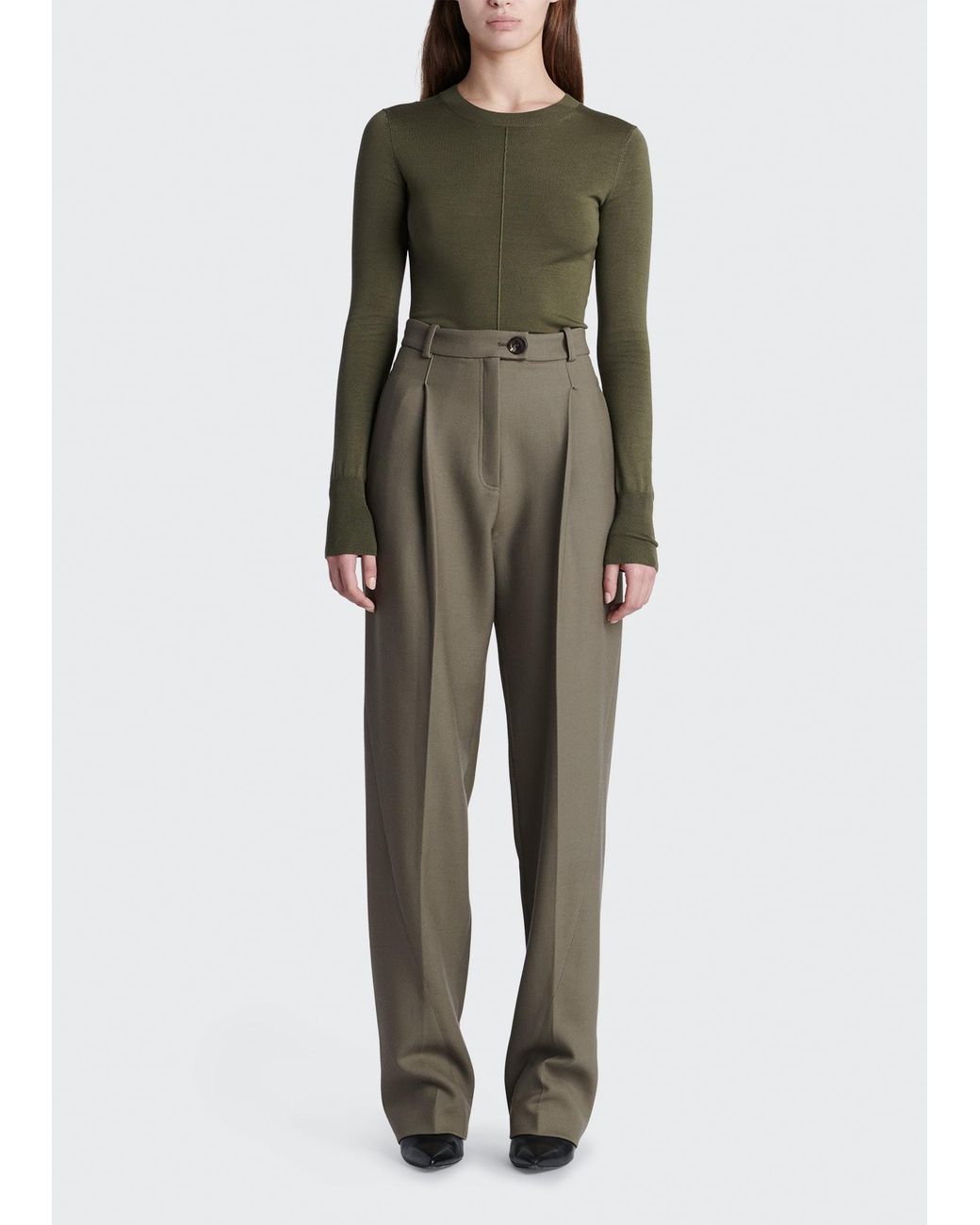 Peter Do Twisted Seam Straight-leg Wool Pants in Green | Lyst