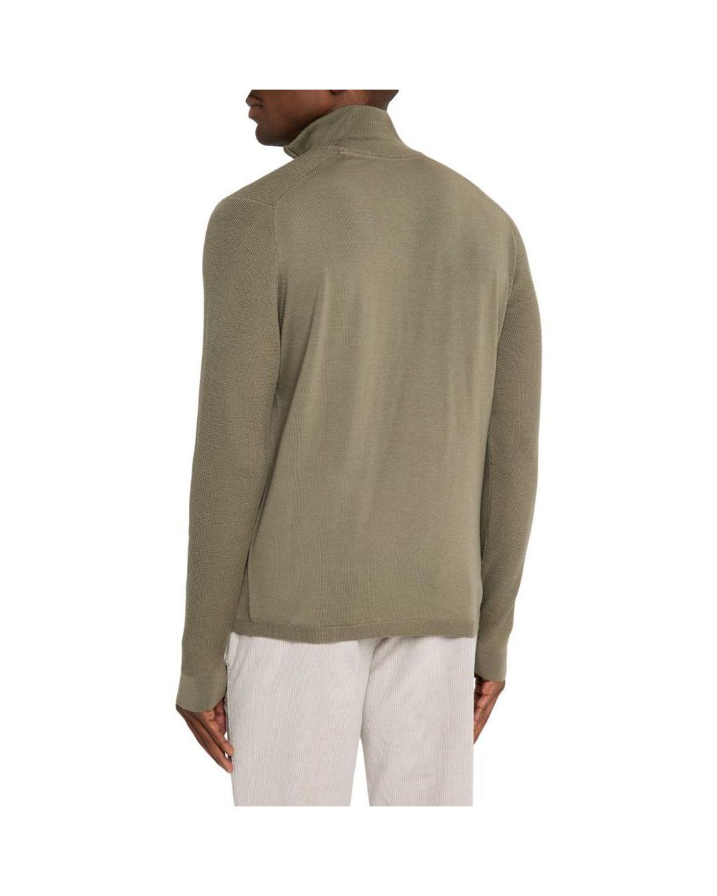 Sease Green Waffle Knit Half-Zip Pullover for men