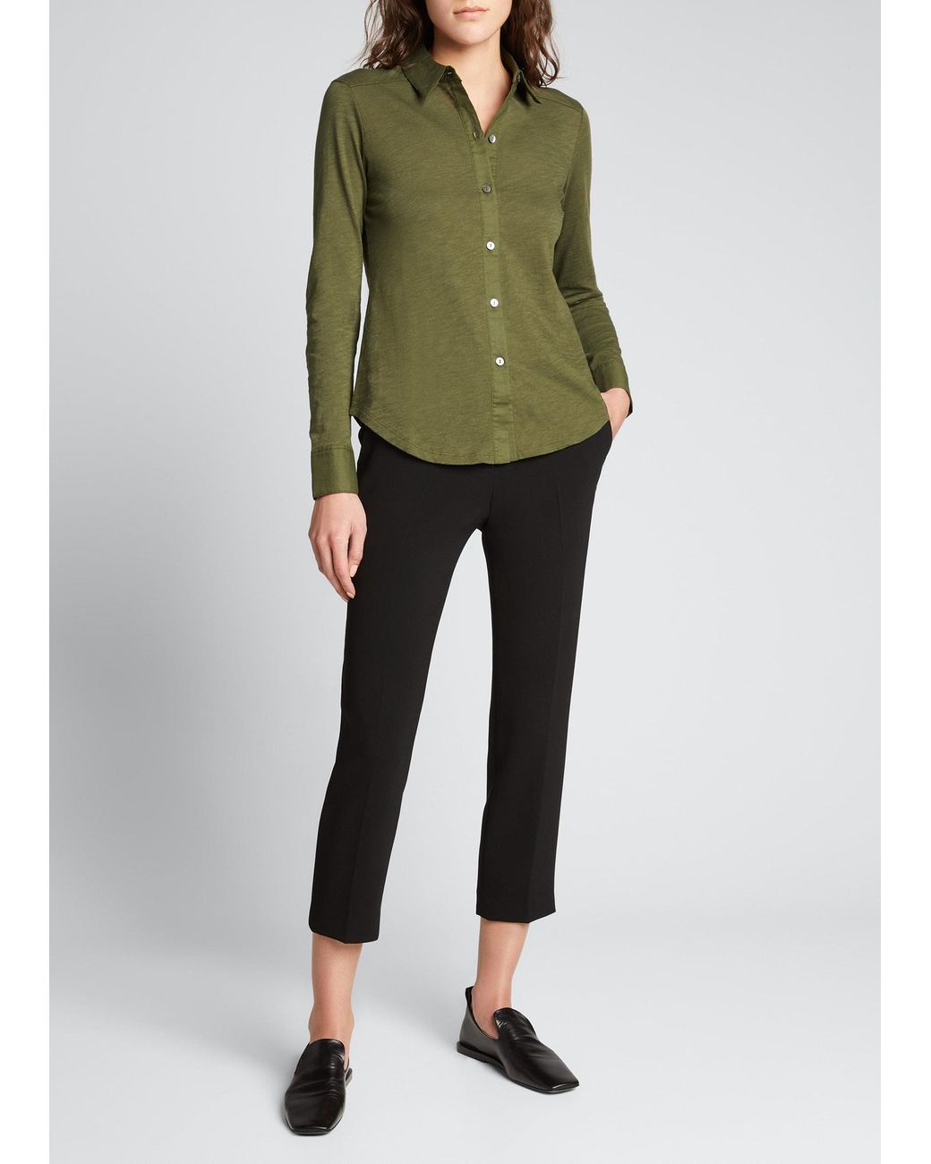 Theory Riduro Organic Cotton Buttondown Shirt in Green Lyst