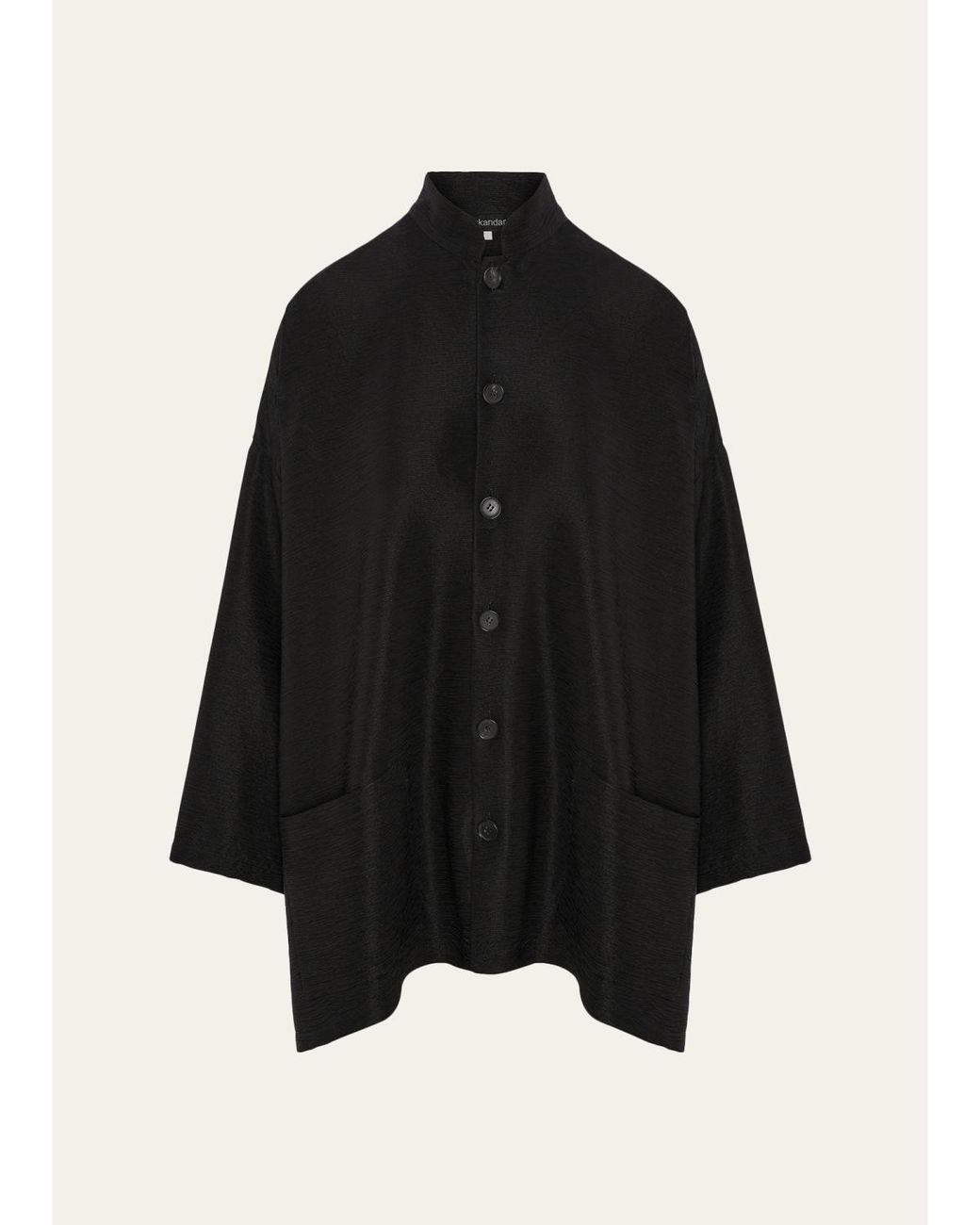Eskandar Black Wide A-Line Mandarin Jacket