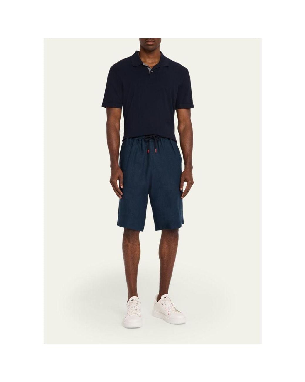 Kiton Blue Linen Drawstring Shorts for men